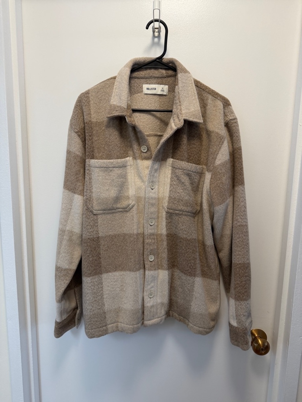 Hollister Neutral Plaid Button-Up Jacket
